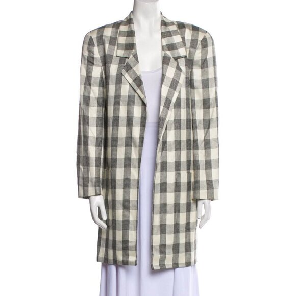 VINTAGE CHRISTIAN DIOR 90s The Suit Buffalo Plaid Long Blazer Jacket - Picture 2 of 13